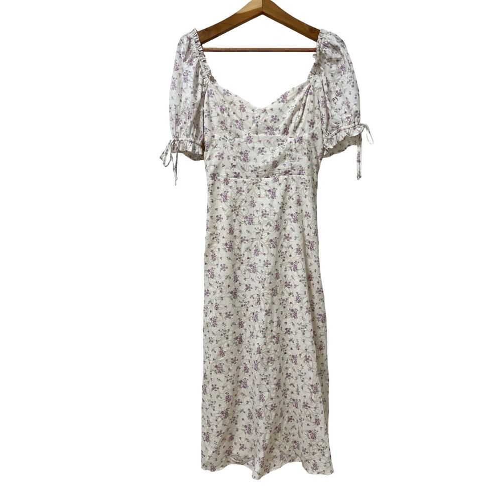 Lulus Certified Charmer Ditsy Floral Smocked Midi Dress Size M Ivory Milkmaid